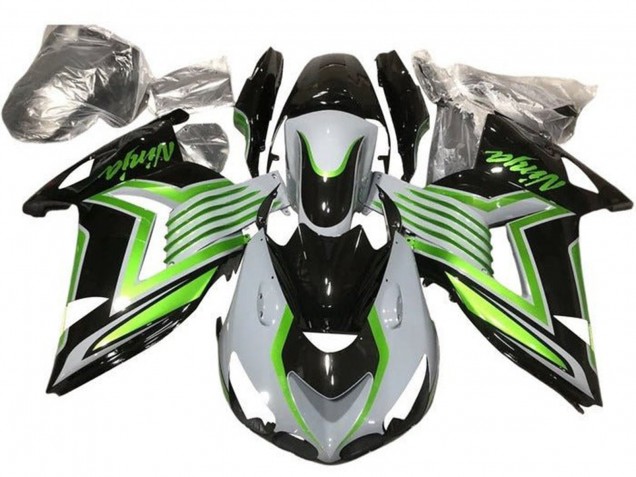 Preisgünstige Kawasaki ZX14R ZZR1400 Motorrad Verkleidung 2012-2024 - Weiss Grun Glanzendes Schwarz