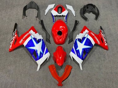 Preisgünstige Kawasaki EX300 Motorrad Verkleidung 2013-2024 - Weiss Rot Blau Stern Captain America