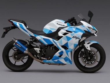 Preisgünstige Kawasaki Ninja 500 EX500R Motorrad Verkleidung 2024-2025 - Weiss Blau Geometric