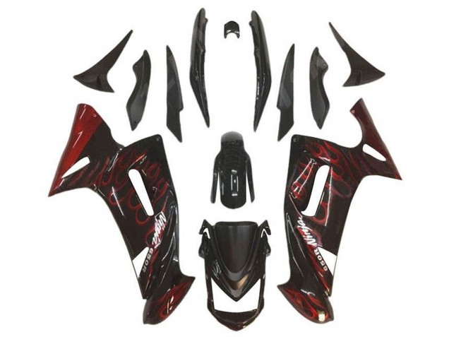 Preisgünstige Kawasaki Ninja 650 EX650 Motorrad Verkleidung 2006-2008 - Glanzendes Schwarz Rot Flamme