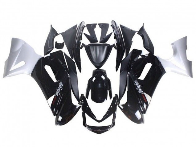 Preisgünstige Kawasaki Ninja 650 EX650 Motorrad Verkleidung 2006-2008 - Glanzendes Schwarz Weiss