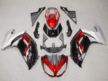 Preisgünstige Kawasaki Ninja 650 EX650 Motorrad Verkleidung 2012-2016 - Silber Rot Glanzendes Schwarz