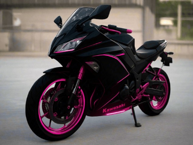 Preisgünstige Kawasaki Ninja 650 EX650 Motorrad Verkleidung 2017-2019 - Glanzendes Schwarz Rosa Streifen