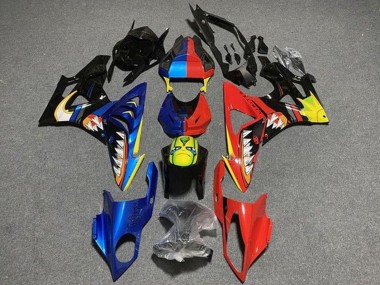 Preisgünstige BMW S1000RR Motorrad Verkleidung 2009-2014 - Blau Rot Gelb Schwarz Hai