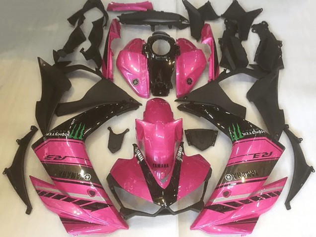 Preisgünstige Yamaha YZF R3 Motorrad Verkleidung 2015-2018 - Rosa Schwarz Grun Monster