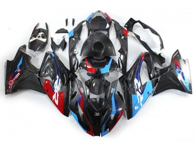 Preisgünstige BMW S1000RR Motorrad Verkleidung 2017-2018 - Blau Rot Kunst Carbonfaser
