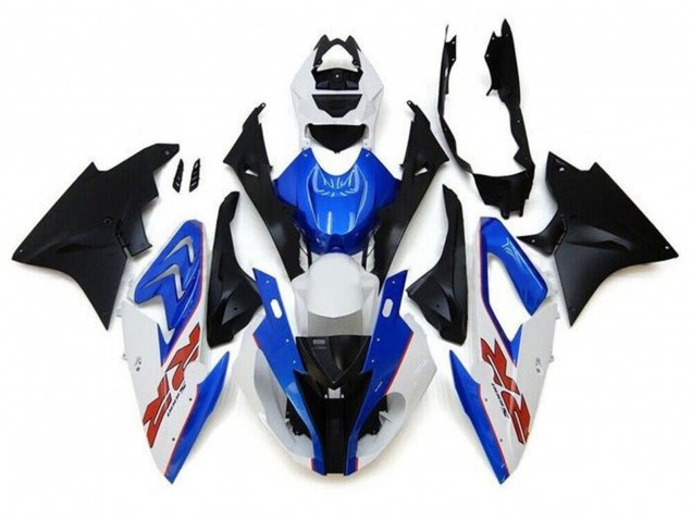 Preisgünstige BMW S1000RR Motorrad Verkleidung 2017-2018 - Weiss Blau Matt Schwarz PinStreifen RR