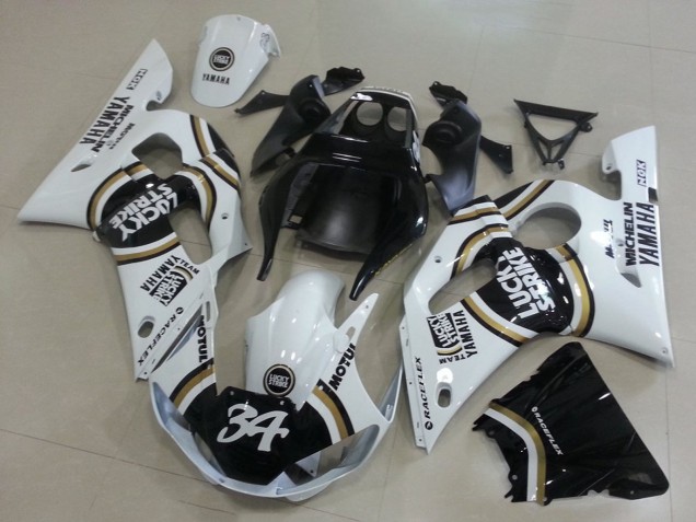 Preisgünstige Yamaha YZF R6 Motorrad Verkleidung 1998-2002 - Weiss Schwarz Motul Lucky Strike 34