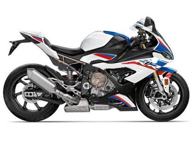 Preisgünstige BMW S1000RR Motorrad Verkleidung 2019-2022 - Weiss Blau Rot Streifen