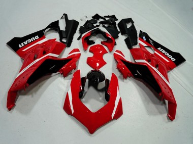 Preisgünstige Ducati Panigale V4 V4S Motorrad Verkleidung 2020-2021 - Rot Weiss Glanzendes Schwarz Streifen