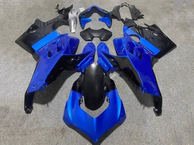 Preisgünstige Ducati Panigale V4 V4S Motorrad Verkleidung 2020-2021 - Blau Glanzendes Schwarz
