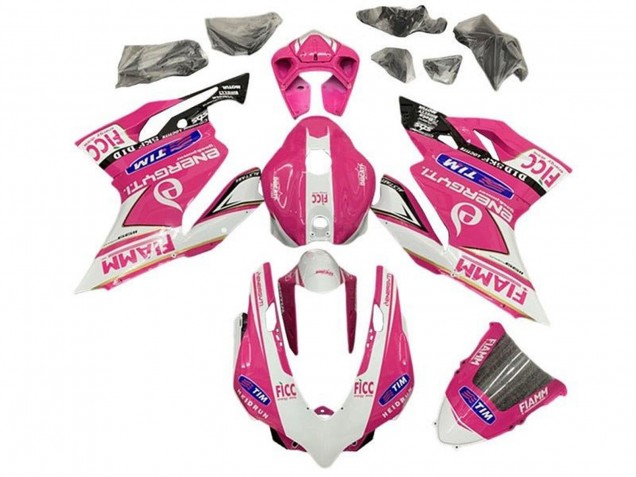 Preisgünstige Ducati Panigale 899/1199 Motorrad Verkleidung 2011-2014 - Rosa Weiss Glanzendes Schwarz Fiamm