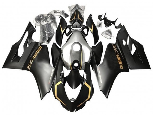 Preisgünstige Ducati Panigale 899 Motorrad Verkleidung 2011-2014 - Matt Schwarz Gold Silber Corse