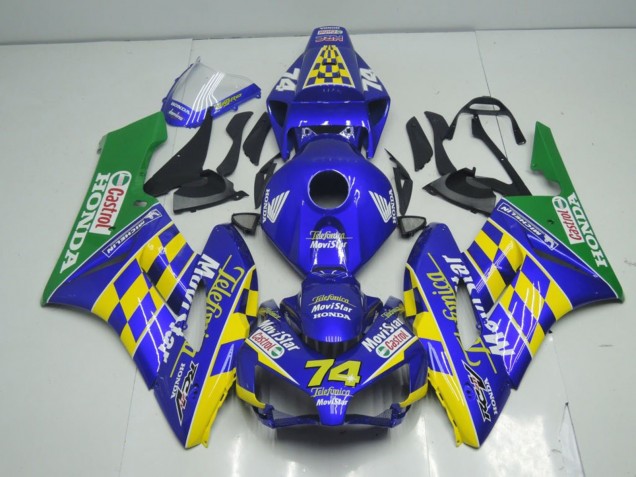 Preisgünstige Honda CBR1000RR Motorrad Verkleidung 2004-2005 - Blau Gelb Grun MoviStar