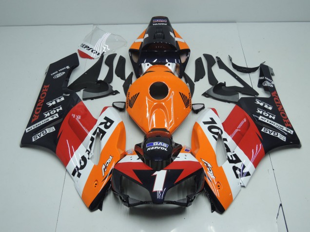 Preisgünstige Honda CBR1000RR Motorrad Verkleidung 2004-2005 - Orange Weiss Rot Glanzendes Schwarz Repsol RCV 1