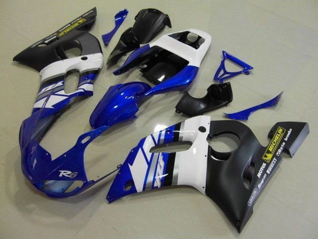 Preisgünstige Yamaha YZF R6 Motorrad Verkleidung 1998-2002 - Weiss Blau Matt Schwarz Motul Michelin