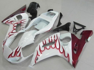 Preisgünstige Yamaha YZF R6 Motorrad Verkleidung 1998-2002 - Weiss Rot Flamme