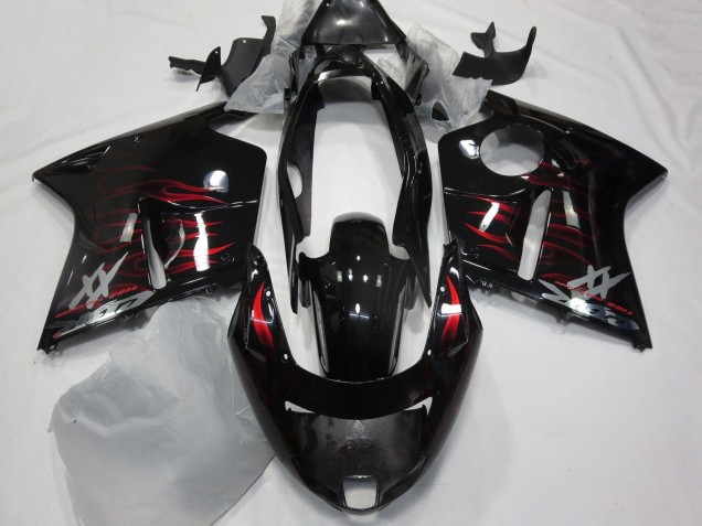 Preisgünstige Honda CBR1100XX Blackbird Motorrad Verkleidung 1996-2007 - Glanzendes Schwarz Rot Flamme