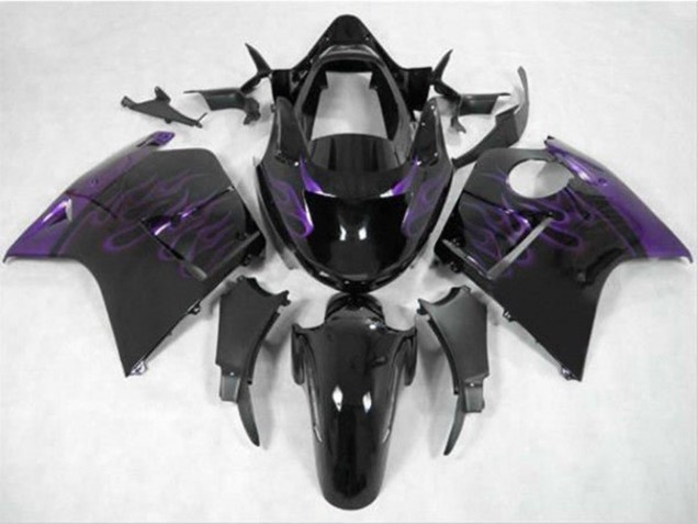 Preisgünstige Honda CBR1100XX Blackbird Motorrad Verkleidung 1996-2007 - Glanzendes Schwarz Lila Flamme
