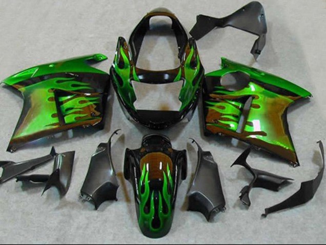 Preisgünstige Honda CBR1100XX Blackbird Motorrad Verkleidung 1996-2007 - Glanzendes Schwarz Grun Flamme