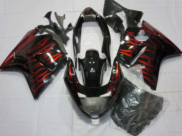 Preisgünstige Honda CBR1100XX Blackbird Motorrad Verkleidung 1996-2007 - Glanzendes Schwarz Rot Flamme