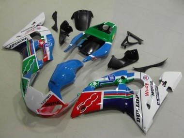 Preisgünstige Yamaha YZF R6 Motorrad Verkleidung 1998-2002 - Weiss Blau Grun Rot Fiat Motul Michelin Dunlop