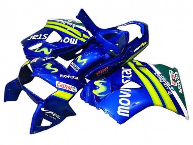 Preisgünstige Honda VFR 800 Motorrad Verkleidung 1998-2001 - Blau Grun Weiss MoviStar Castrol HRC Schwarz Prince