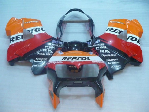 Preisgünstige Honda VFR 800 Motorrad Verkleidung 1998-2001 - Orange Weiss Rot Schwarz Repsol