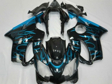 Preisgünstige Honda CBR600 F4i Motorrad Verkleidung 2001-2003 - Glanzendes Schwarz Hellblau Flamme