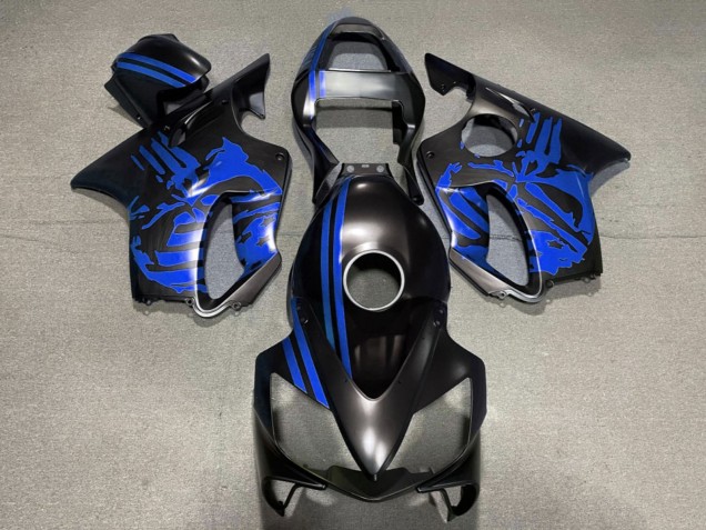 Preisgünstige Honda CBR600 F4i Motorrad Verkleidung 2001-2003 - Blau Matt Schwarz Schadel