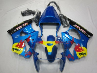 Preisgünstige Kawasaki ZX6R Motorrad Verkleidung 2000-2002 - Blau Gelb Schwarz Red Bull