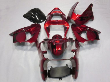 Preisgünstige Kawasaki ZX6R Motorrad Verkleidung 2000-2002 - Bonbon Rot Schwarz Tribal