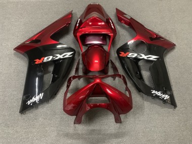 Preisgünstige Kawasaki ZX6R Motorrad Verkleidung 2003-2004 - Rot Glanzendes Schwarz Weiss Ninja