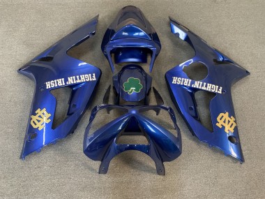 Preisgünstige Kawasaki ZX6R Motorrad Verkleidung 2003-2004 - Blau Grun Gold Weiss Fighting Irish