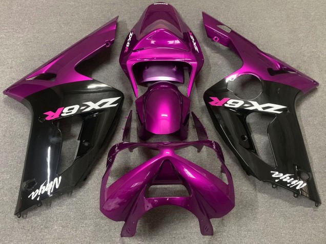 Preisgünstige Kawasaki ZX6R Motorrad Verkleidung 2003-2004 - Lila Glanzendes Schwarz