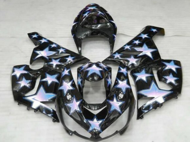 Preisgünstige Kawasaki ZX6R Motorrad Verkleidung 2005-2006 - Schwarz Blau Weiss Stern