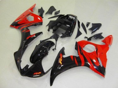 Preisgünstige Yamaha YZF R6 Motorrad Verkleidung 2003-2004 - Glanzendes Schwarz Rot Flamme
