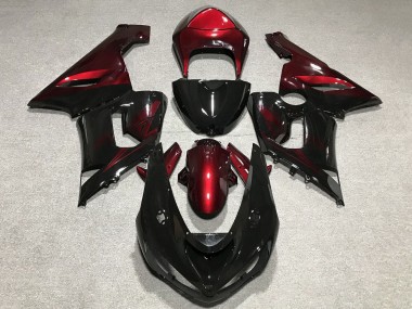 Preisgünstige Kawasaki ZX6R Motorrad Verkleidung 2005-2006 - Rot Glanzendes Schwarz