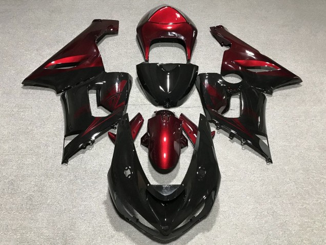 Preisgünstige Kawasaki ZX6R Motorrad Verkleidung 2005-2006 - Rot Glanzendes Schwarz