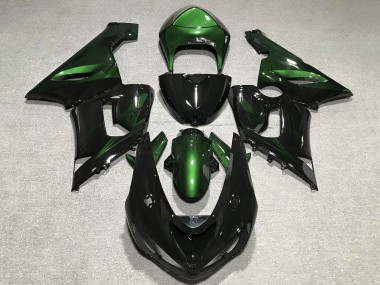 Preisgünstige Kawasaki ZX6R Motorrad Verkleidung 2005-2006 - Grun Glanzendes Schwarz