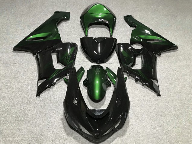Preisgünstige Kawasaki ZX6R Motorrad Verkleidung 2005-2006 - Grun Glanzendes Schwarz