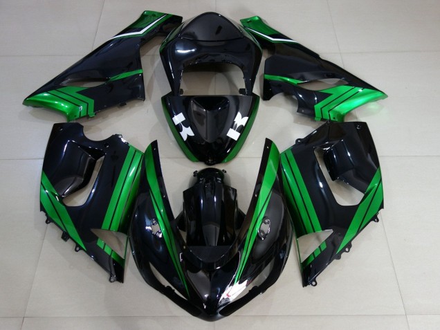 Preisgünstige Kawasaki ZX6R Motorrad Verkleidung 2005-2006 - Grun Weiss Glanzendes Schwarz
