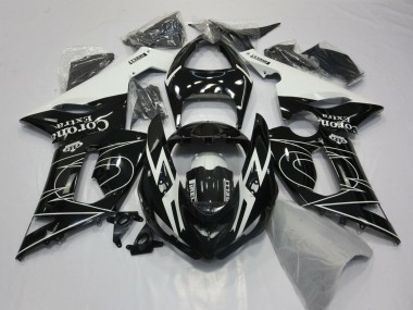 Preisgünstige Kawasaki ZX6R Motorrad Verkleidung 2005-2006 - Glanzendes Schwarz Weiss Corona Extra Tribal