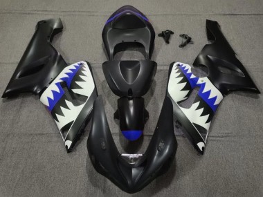 Preisgünstige Kawasaki ZX6R Motorrad Verkleidung 2005-2006 - Matt Schwarz Weiss Blau Hai