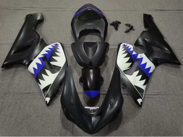 Preisgünstige Kawasaki ZX6R Motorrad Verkleidung 2005-2006 - Matt Schwarz Weiss Blau Hai