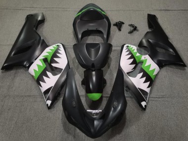 Preisgünstige Kawasaki ZX6R Motorrad Verkleidung 2005-2006 - Matt Schwarz Weiss Grun Hai