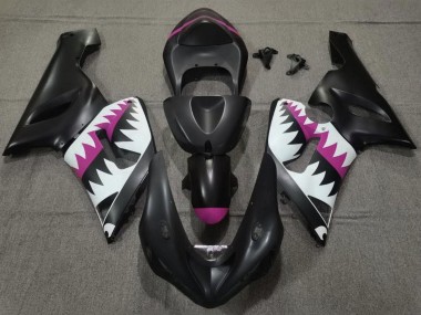 Preisgünstige Kawasaki ZX6R Motorrad Verkleidung 2005-2006 - Matt Schwarz Weiss Rosa Hai