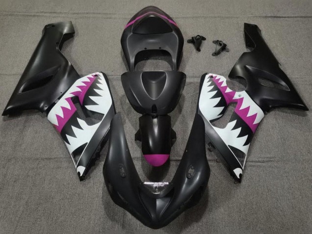 Preisgünstige Kawasaki ZX6R Motorrad Verkleidung 2005-2006 - Matt Schwarz Weiss Rosa Hai