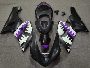 Preisgünstige Kawasaki ZX6R Motorrad Verkleidung 2005-2006 - Matt Schwarz Weiss Lila Hai