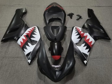 Preisgünstige Kawasaki ZX6R Motorrad Verkleidung 2005-2006 - Matt Schwarz Weiss Rot Hai
